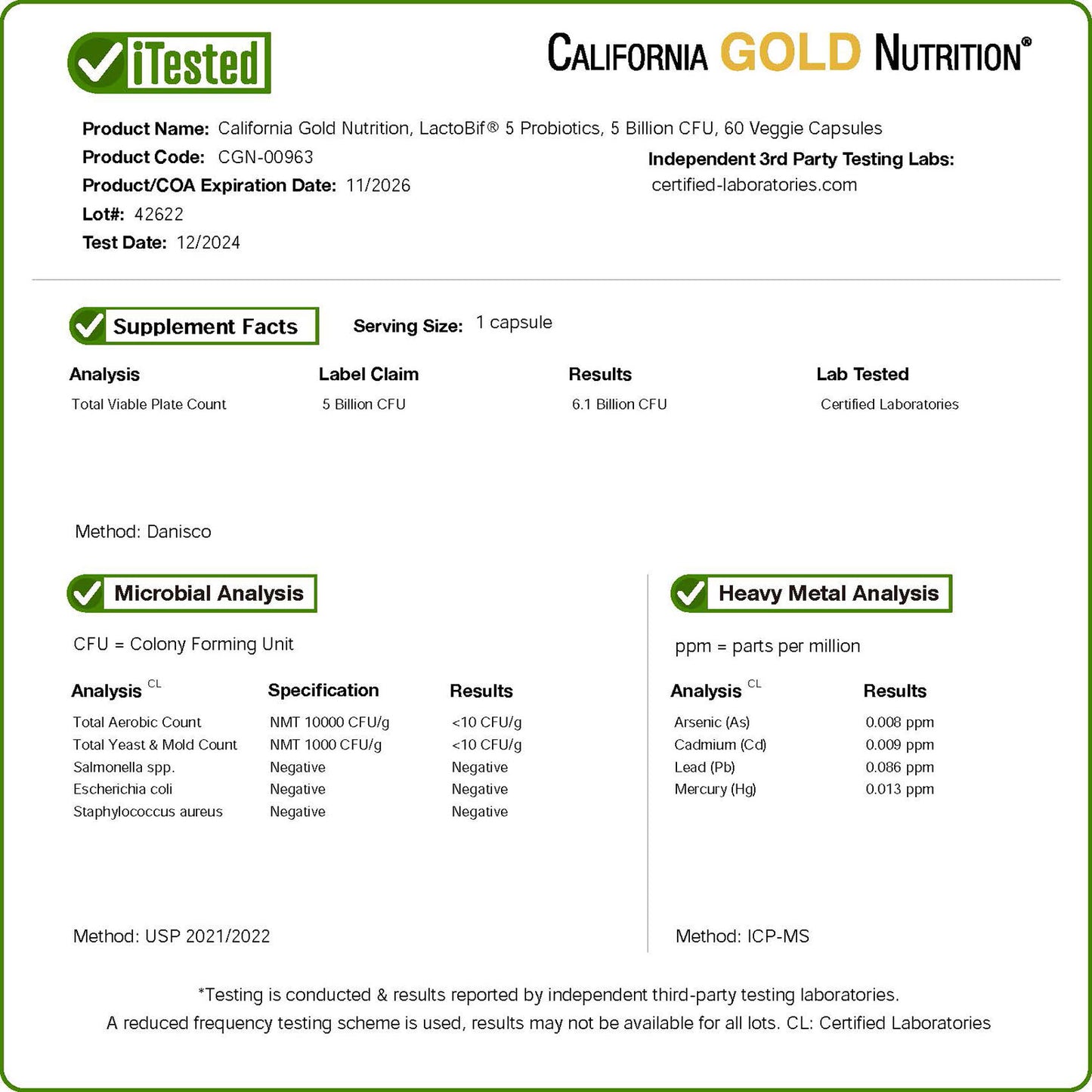 California Gold Nutrition, LactoBif® 5 Probiotics, 5 Billion CFU, 60 Veggie Capsules
