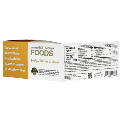 California Gold Nutrition, Foods, Peanut & Dark Chocolate Chunk Bars with Dry Roasted Almonds, Chicory Root Fiber, Pea Crisps and Honey, 12 Bars, 1.4 oz (40 g) Each