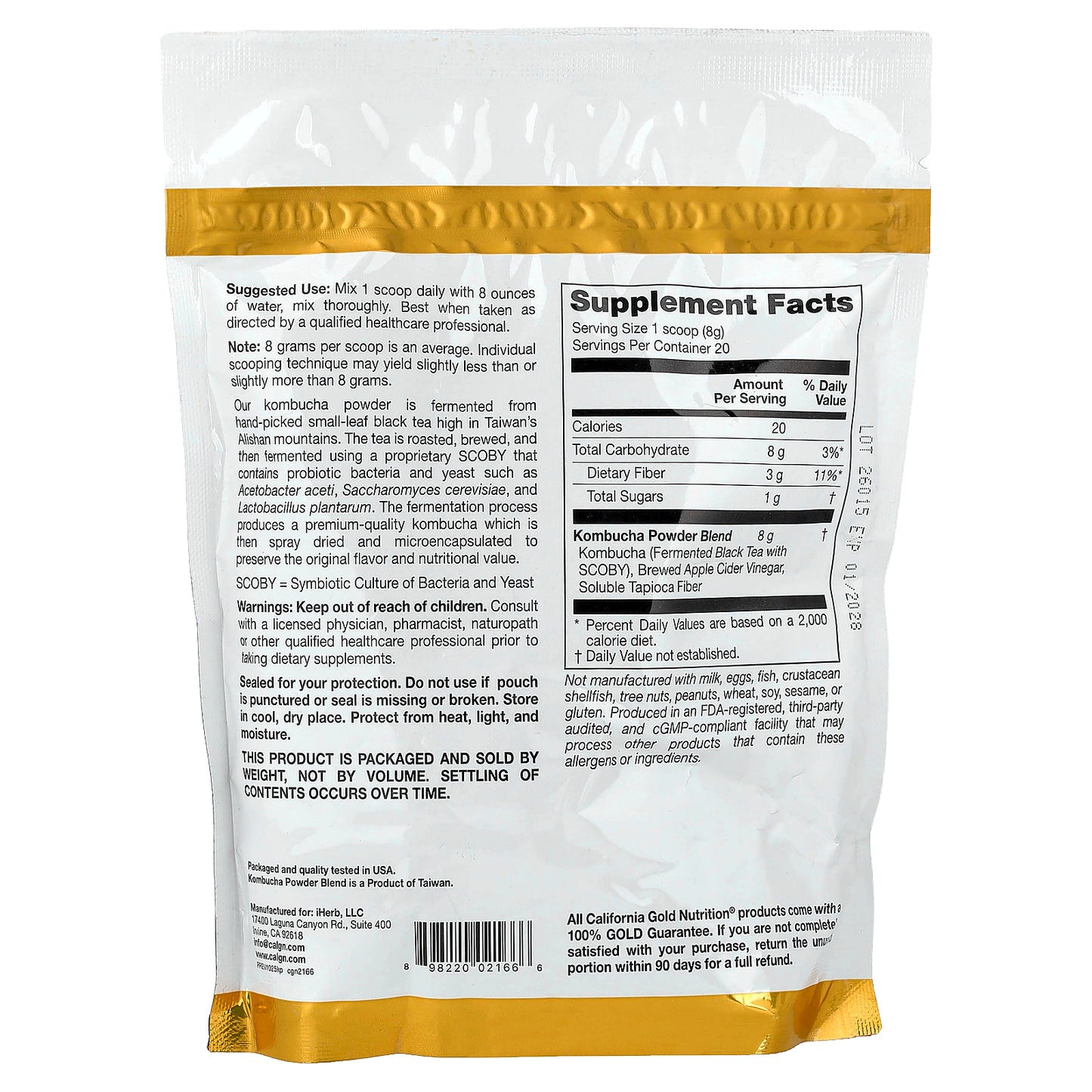 California Gold Nutrition, Superfoods, Kombucha Powder, Unflavored, 5.64 oz (160 g)