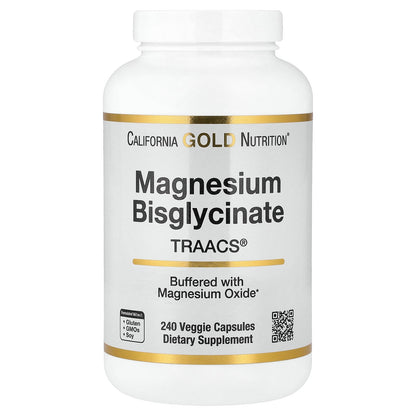 California Gold Nutrition, Magnesium Bisglycinate Chelate, Albion TRAACS®, 240 Veggie Capsules (100 mg per Capsule)
