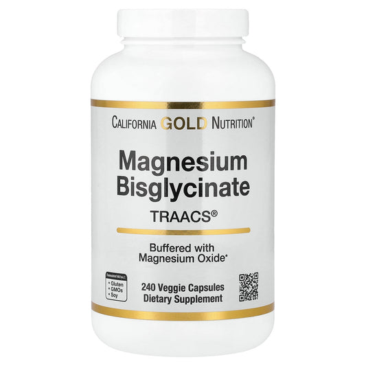 California Gold Nutrition, Magnesium Bisglycinate Chelate, Albion TRAACS®, 240 Veggie Capsules (100 mg per Capsule)