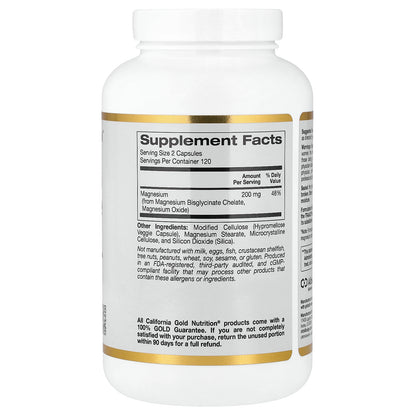 California Gold Nutrition, Magnesium Bisglycinate Chelate, Albion TRAACS®, 240 Veggie Capsules (100 mg per Capsule)