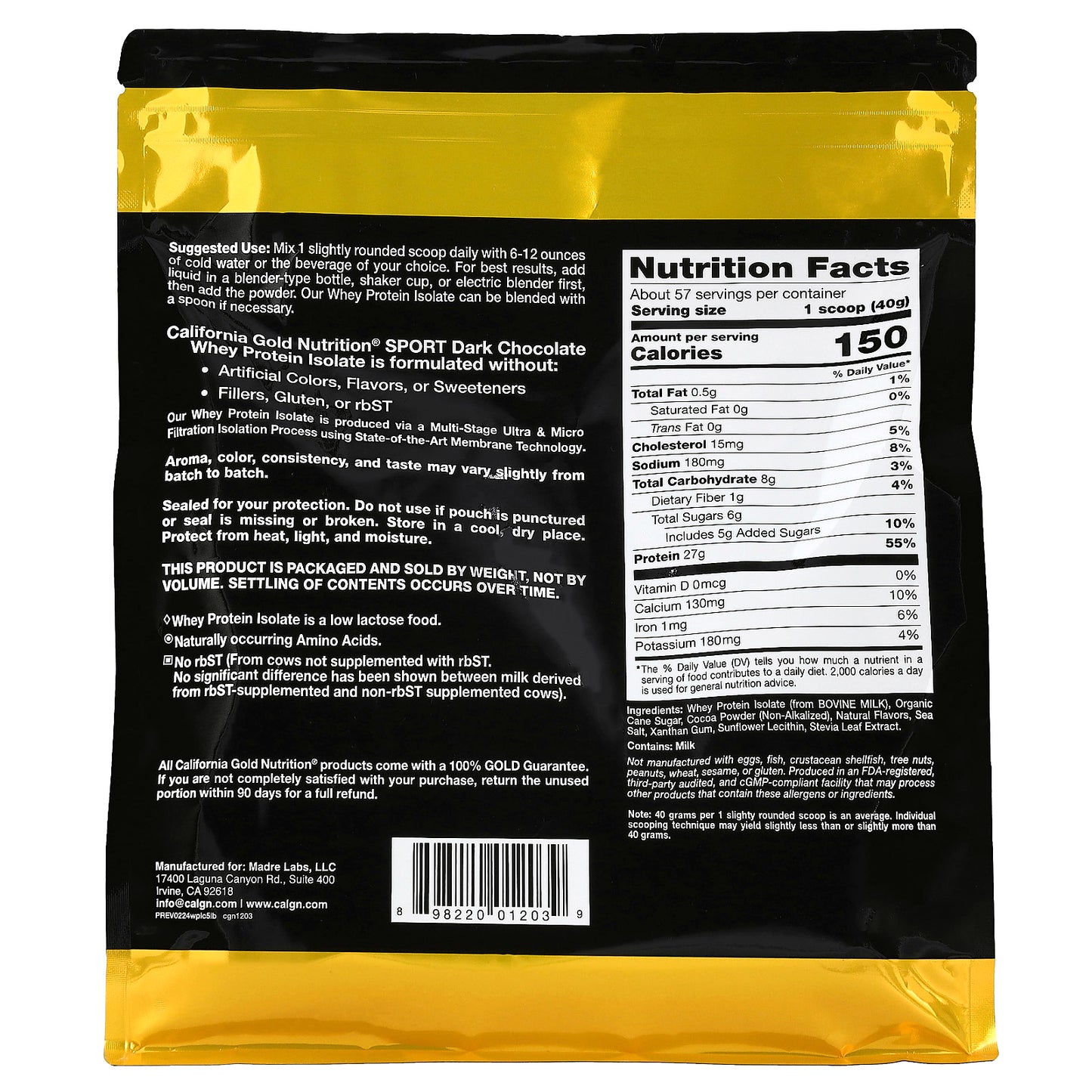California Gold Nutrition, Sport, Whey Protein Isolate, Dark Chocolate, 5 lb (2.27 kg)
