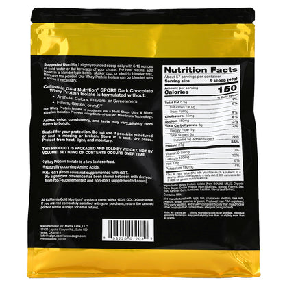 California Gold Nutrition, Sport, Whey Protein Isolate, Dark Chocolate, 5 lb (2.27 kg)