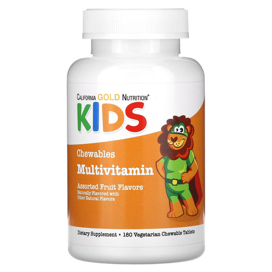California Gold Nutrition, Chewable Multi-Vitamin with Vitamin A, Vitamin C, Vitamin E and Apple Fruit Powder for Children, Assorted Fruit, 180 Vegetarian Tablets