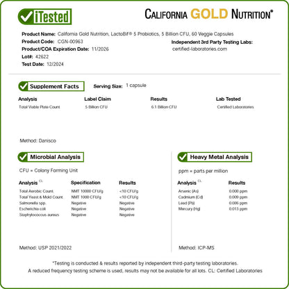 California Gold Nutrition, LactoBif® 5 Probiotics, 5 Billion CFU, 60 Veggie Capsules