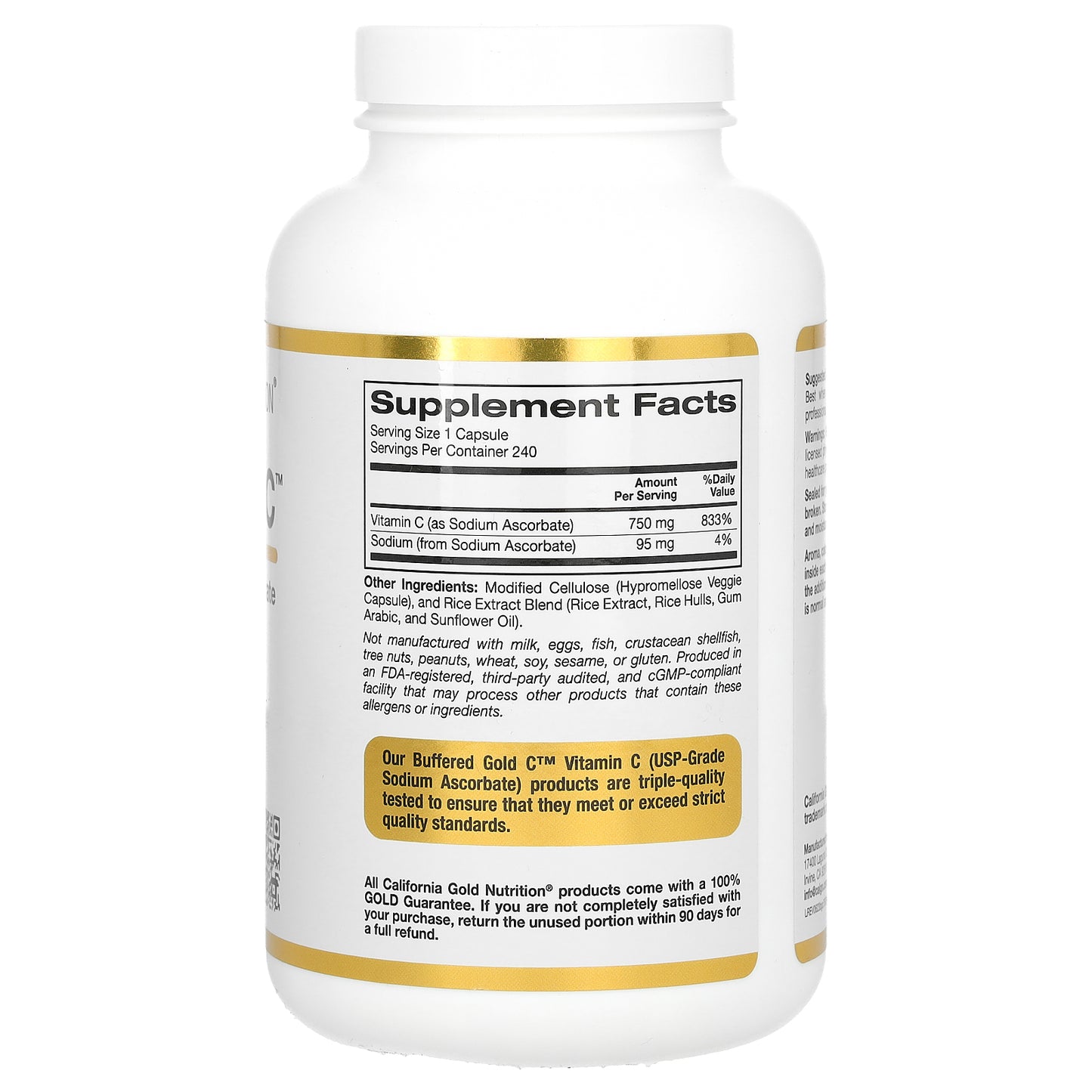 California Gold Nutrition, Buffered Gold C®, GOLD Standard Sodium Ascorbate (Vitamin C), 240 Veggie Capsules