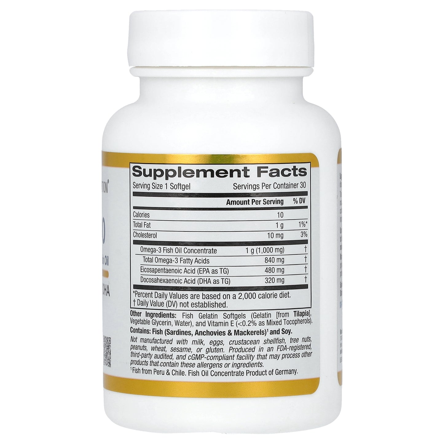 California Gold Nutrition, Omega 800 Ultra-Concentrated Omega-3 Fish Oil, kd-pur® Triglyceride Form, 30 Fish Gelatin Softgels (1,000 mg per Softgel)