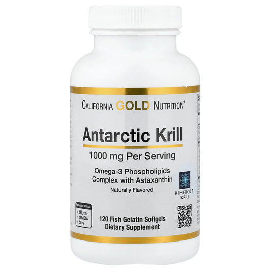 California Gold Nutrition, Antarctic Krill Oil, Omega-3 Phospholipids Complex with Astaxanthin, Natural Strawberry and Lemon, 120 Fish Gelatin Softgels