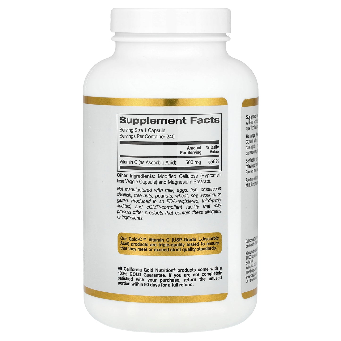 California Gold Nutrition, Gold C®, USP Grade Vitamin C, 500 mg, 240 Veggie Capsules
