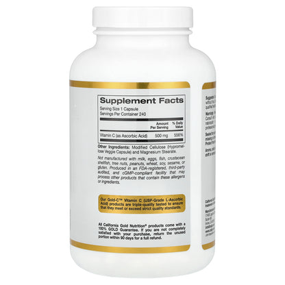 California Gold Nutrition, Gold C®, USP Grade Vitamin C, 500 mg, 240 Veggie Capsules