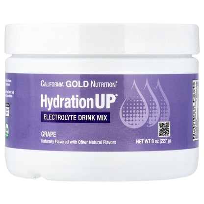 California Gold Nutrition, HydrationUP®, Electrolyte Drink Mix with Calcium, Potassium, Vitamin C, and Vitamin E, Grape, 8 oz (227 g)