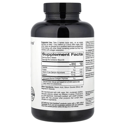 California Gold Nutrition, Hydrolyzed Collagen Peptides, Type I & III, and Vitamin C, 250 Tablets