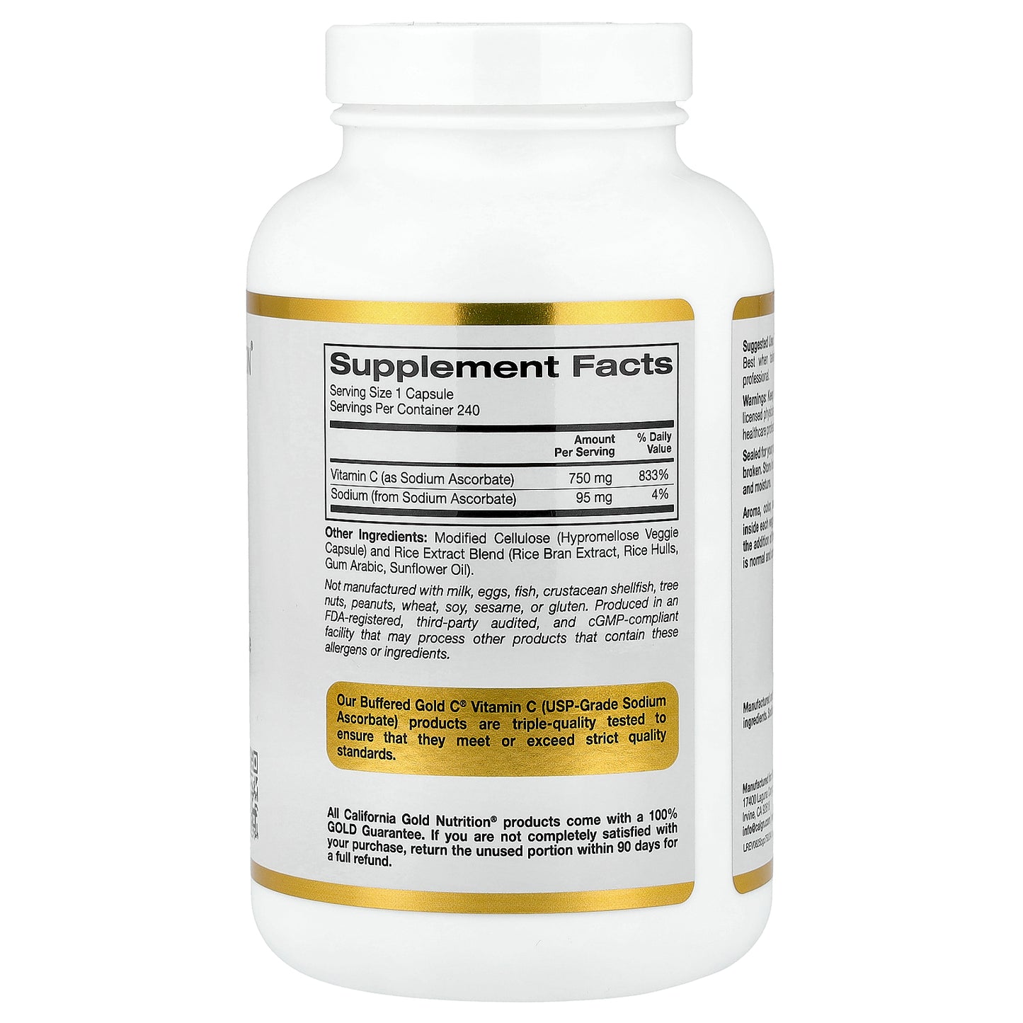 California Gold Nutrition, Buffered Gold C®, GOLD Standard Sodium Ascorbate (Vitamin C), 240 Veggie Capsules