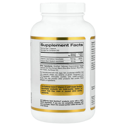 California Gold Nutrition, Buffered Gold C®, GOLD Standard Sodium Ascorbate (Vitamin C), 240 Veggie Capsules