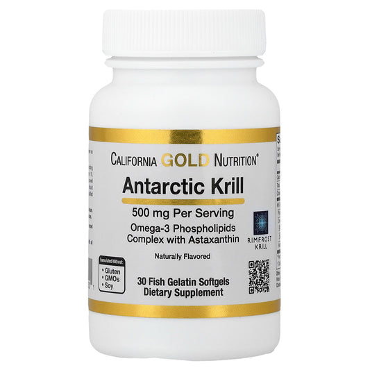 California Gold Nutrition, Antarctic Krill Oil, Omega-3 Phospholipids Complex with EPA, DHA, and Astaxanthin, Natural Strawberry and Lemon, 500 mg, 30 Fish Gelatin Softgels