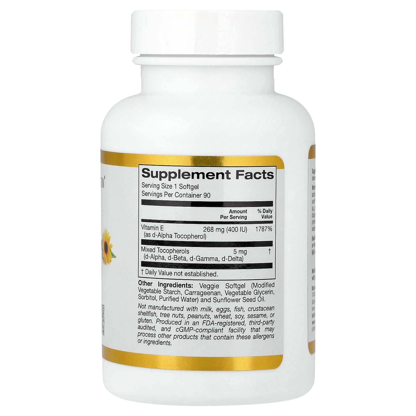 California Gold Nutrition, Sunflower Vitamin E with Mixed Tocopherols, 400 IU, 90 Veggie Softgels