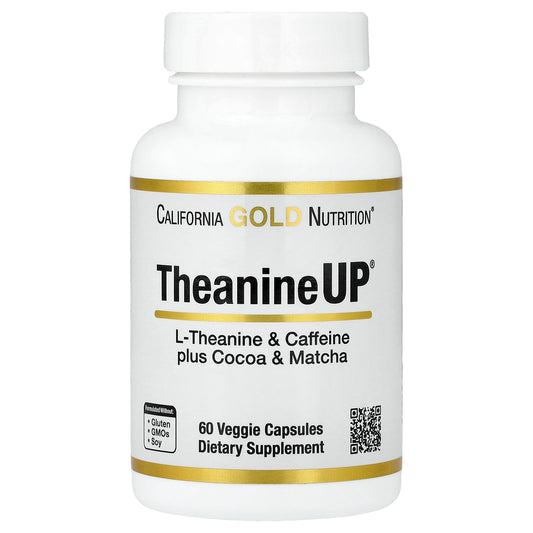 California Gold Nutrition, TheanineUP®, L-Theanine & Caffeine Plus Cocoa and Matcha, 60 Veggie Capsules