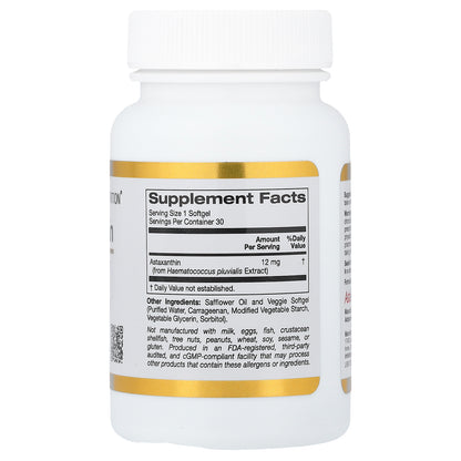 California Gold Nutrition, Astaxanthin, Astalif® Pure Icelandic, 12 mg, 30 Veggie Softgels