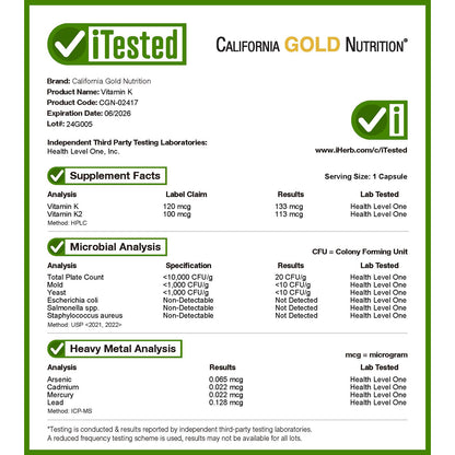 California Gold Nutrition, Vitamin K Complex, 60 Veggie Capsules