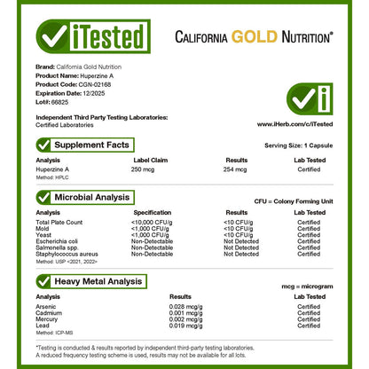 California Gold Nutrition, Huperzine A, 250 mcg , 90 Veggie Capsules