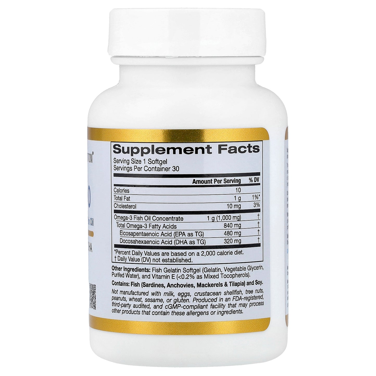 California Gold Nutrition, Omega 800 Ultra-Concentrated Omega-3 Fish Oil, kd-pur® Triglyceride Form, 30 Fish Gelatin Softgels (1,000 mg per Softgel)