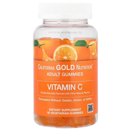 California Gold Nutrition, Vitamin C Gummies with Vitamin A from 100% Beta-Carotene, Orange, 90 Vegetarian Gummies