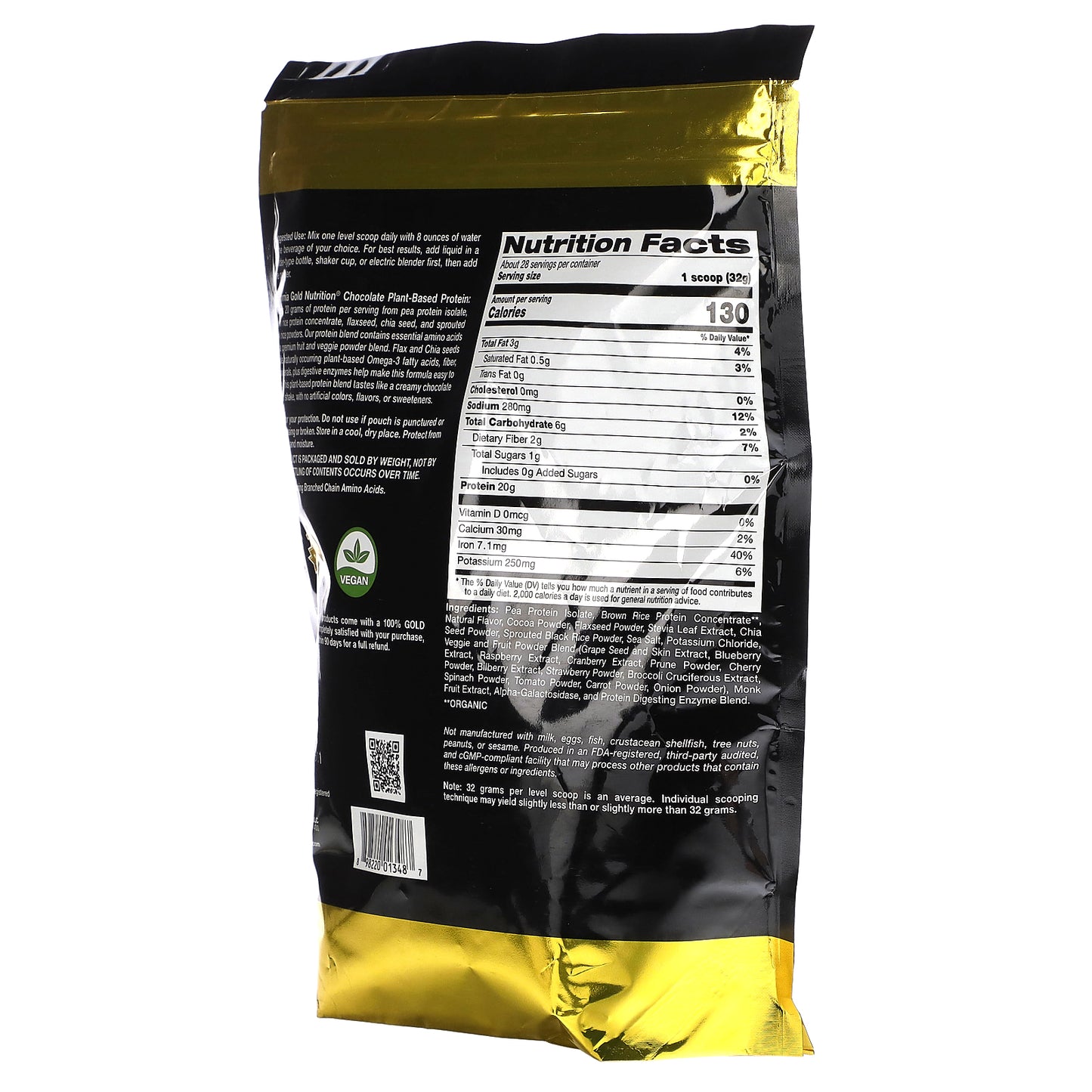 California Gold Nutrition, Sport, Plant-Based Protein with Organic Brown Rice Protein Concentrate, Flaxseed, Chia Seed, Chocolate, 2 lb (907 g)