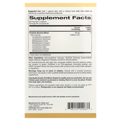 California Gold Nutrition, LactoBif® 5 Probiotics, 5 Billion CFU, 60 Veggie Capsules