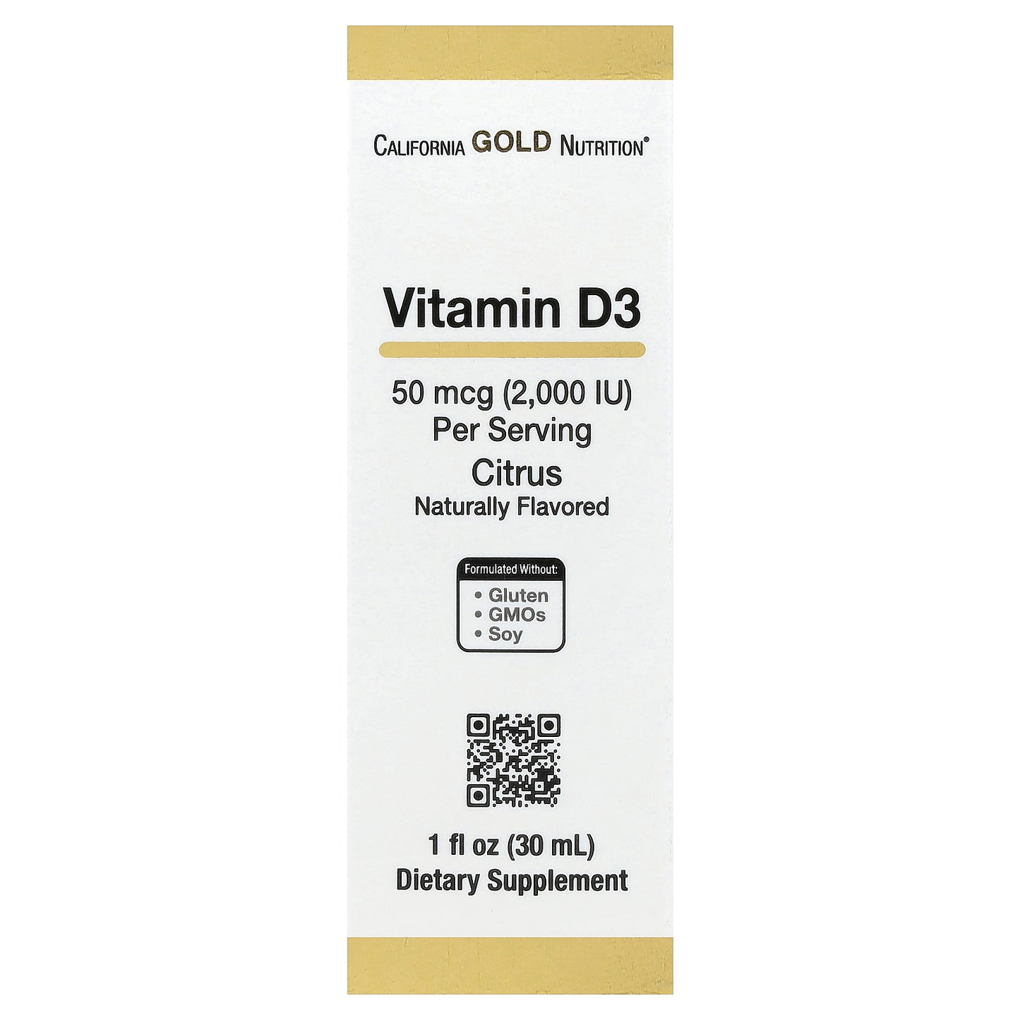 California Gold Nutrition, Vitamin D3, Citrus, 50 mcg (2,000 IU), 1 fl oz (30 ml)