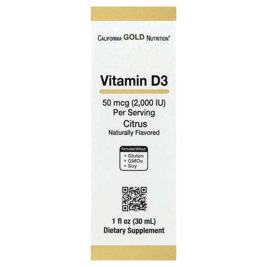 California Gold Nutrition, Vitamin D3, Citrus, 50 mcg (2,000 IU), 1 fl oz (30 ml)