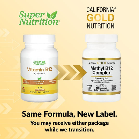 California Gold Nutrition, Methyl B12 Complex with Folate, Biotin and Vitamin B6, Cherry, 100 Lozenges