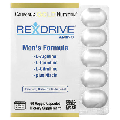 California Gold Nutrition, Rexdrive® Amino with L-Arginine HCl, L-Citrulline, Acetyl-L-Carnitine Arginate DiHydrochloride, and Glycine Propionyl-L-Carnitine HCl, Men's Formula, 60 Veggie Capsules