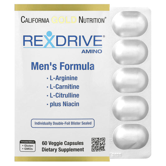 California Gold Nutrition, Rexdrive® Amino with L-Arginine HCl, L-Citrulline, Acetyl-L-Carnitine Arginate DiHydrochloride, and Glycine Propionyl-L-Carnitine HCl, Men's Formula, 60 Veggie Capsules