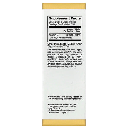 California Gold Nutrition, Vitamin D3, Unflavored, 50 mcg (2,000 IU), 1 fl oz (30 ml)