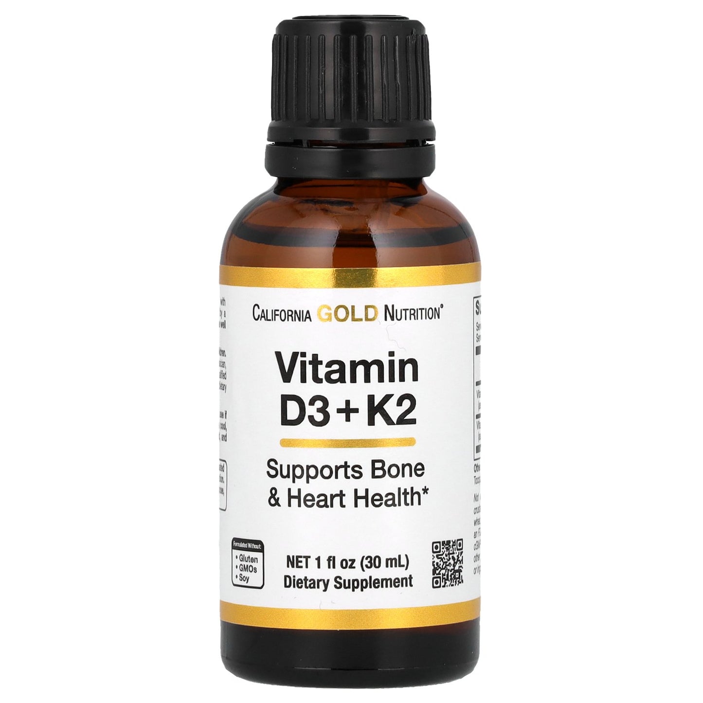 California Gold Nutrition, Vitamin D3 + K2 as MK4, 25 mcg (1,000 IU), 1 fl oz (30 ml)