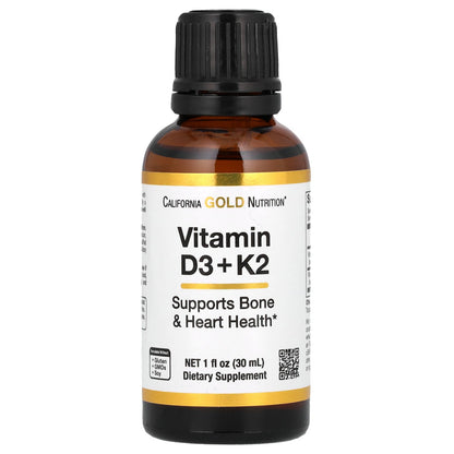 California Gold Nutrition, Vitamin D3 + K2 as MK4, 25 mcg (1,000 IU), 1 fl oz (30 ml)