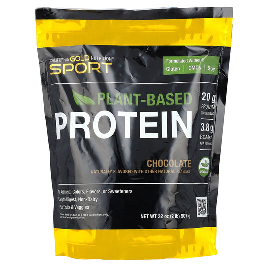 California Gold Nutrition, Sport, Plant-Based Protein with Organic Brown Rice Protein Concentrate, Flaxseed, Chia Seed, Chocolate, 2 lb (907 g)