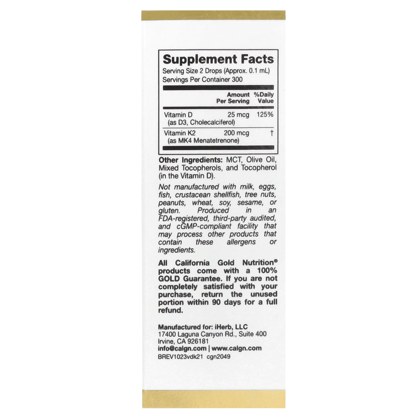 California Gold Nutrition, Vitamin D3 + K2 as MK4, 25 mcg (1,000 IU), 1 fl oz (30 ml)