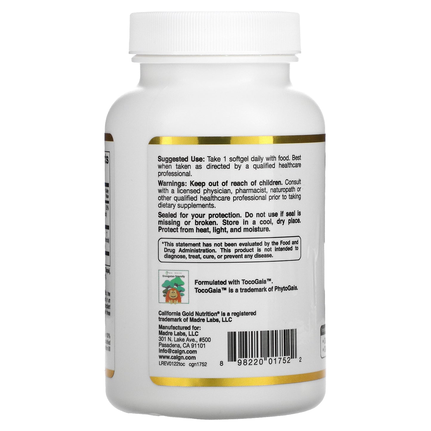 California Gold Nutrition, Tocotrienol Complex with Vitamin E, 150 Fish Gelatin Softgels