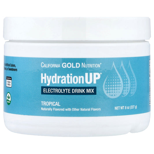 California Gold Nutrition, HydrationUP®, Electrolyte Drink Mix with Calcium, Potassium, Vitamin C, and Vitamin E, Tropical, 8 oz (227 g)