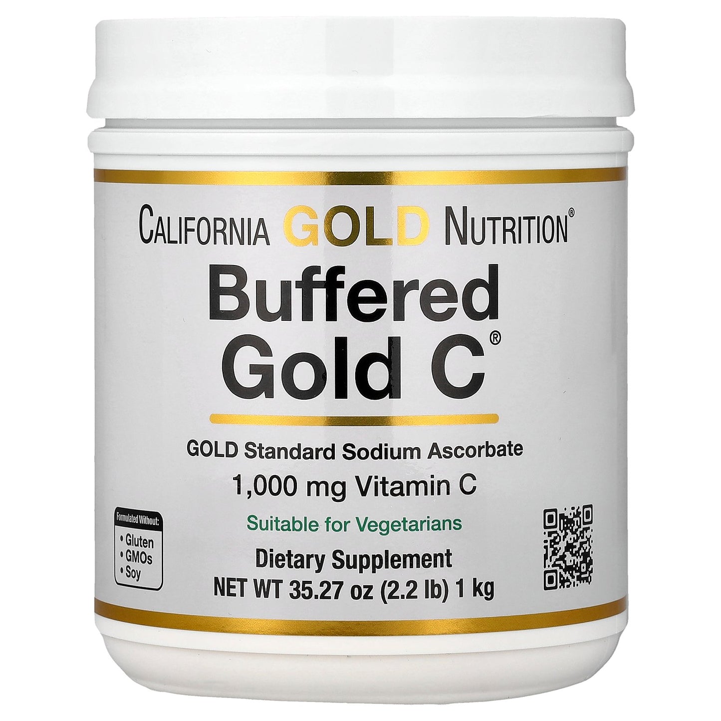 California Gold Nutrition, Buffered Gold C®, Non-Acidic Vitamin C Powder, Sodium Ascorbate, 2.2 lb (1 kg)