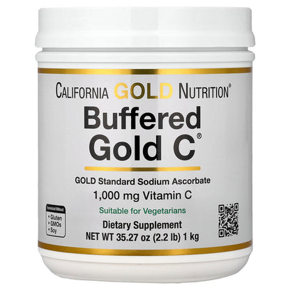California Gold Nutrition, Buffered Gold C®, Non-Acidic Vitamin C Powder, Sodium Ascorbate, 2.2 lb (1 kg)