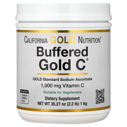 California Gold Nutrition, Buffered Gold C®, Non-Acidic Vitamin C Powder, Sodium Ascorbate, 2.2 lb (1 kg)