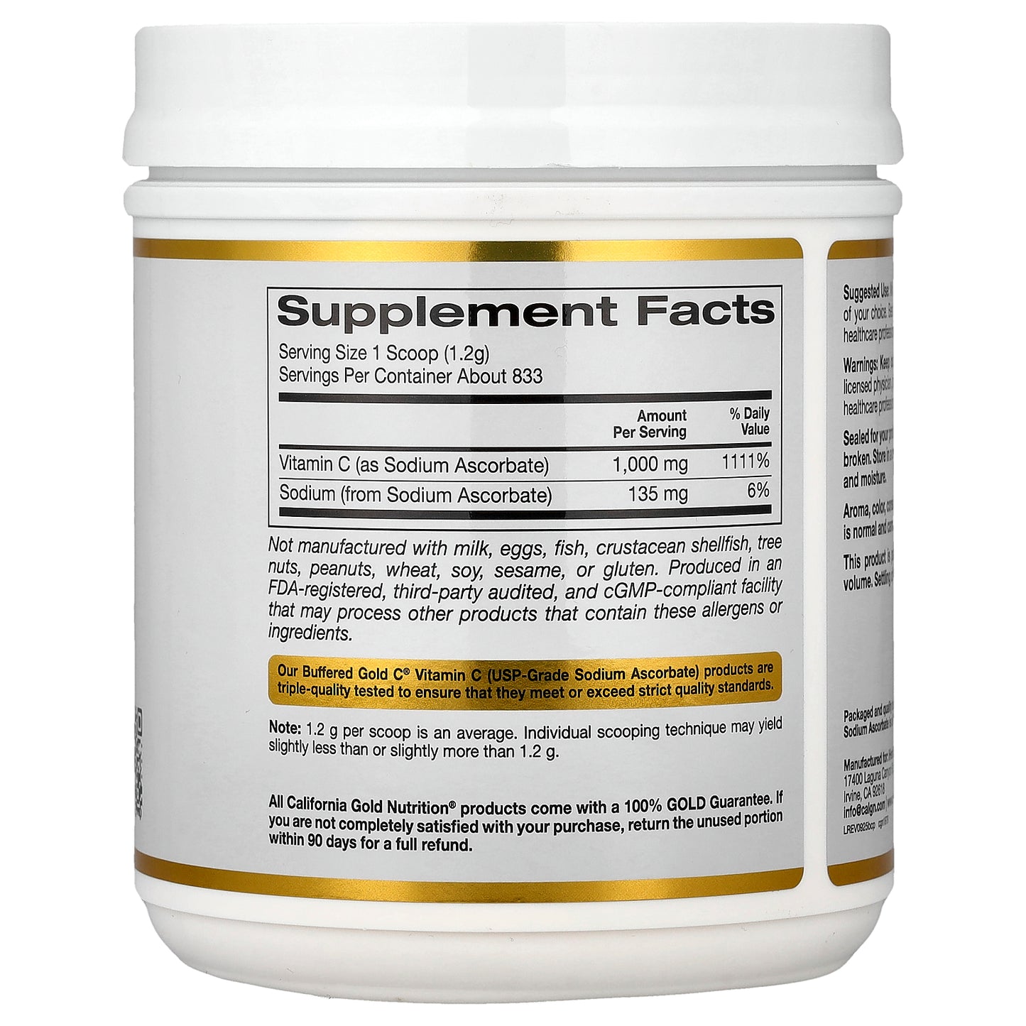 California Gold Nutrition, Buffered Gold C®, Non-Acidic Vitamin C Powder, Sodium Ascorbate, 2.2 lb (1 kg)