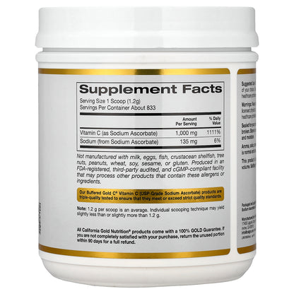California Gold Nutrition, Buffered Gold C®, Non-Acidic Vitamin C Powder, Sodium Ascorbate, 2.2 lb (1 kg)