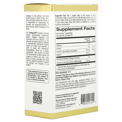 California Gold Nutrition, CollagenUP®, Hydrolyzed Marine Collagen Peptides with Hyaluronic Acid and Vitamin C, Unflavored, 10 Packets, 0.18 oz (5 g) Each