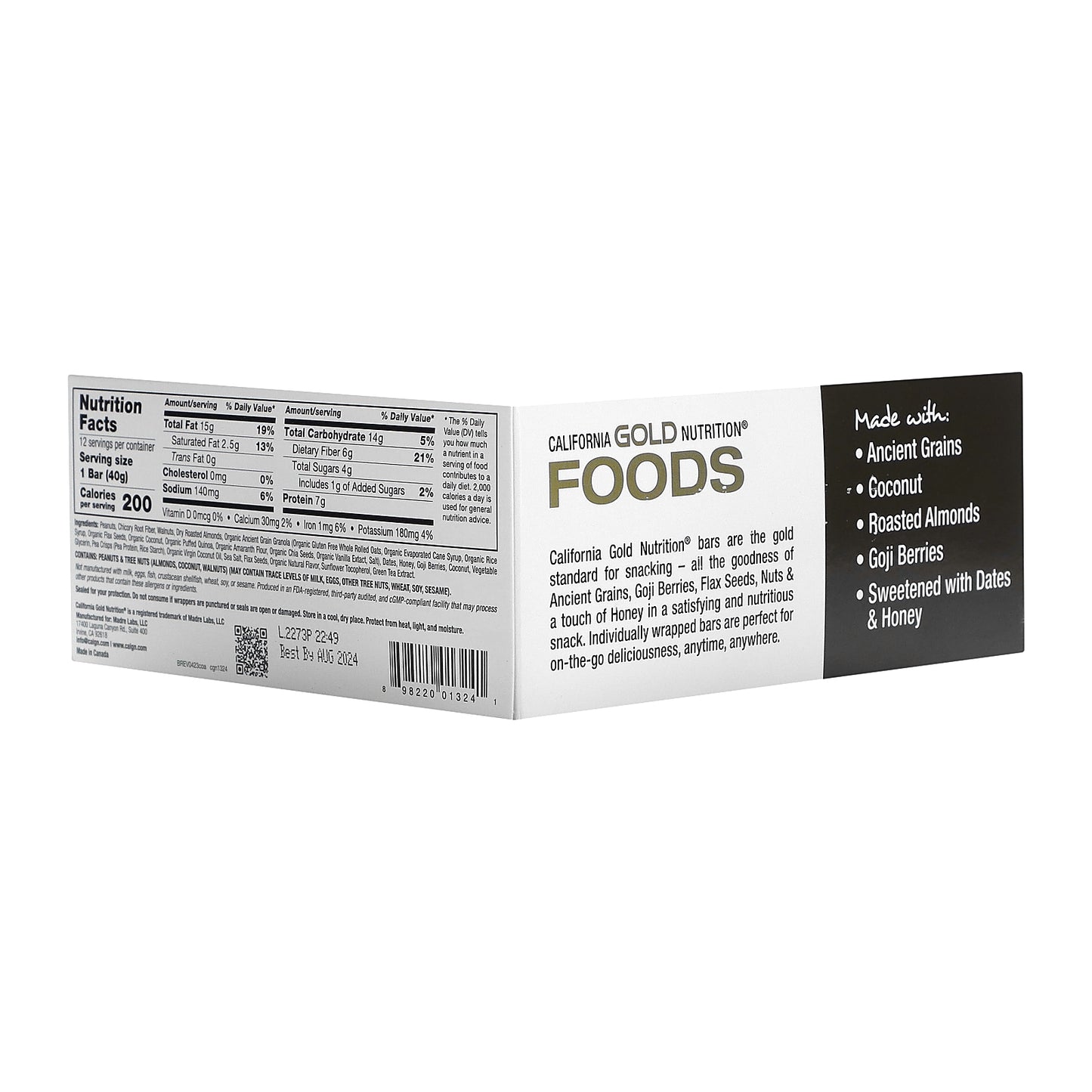 California Gold Nutrition, Foods, Coconut Almond Chewy Granola Bars, 12 Bars, 1.4 oz (40 g) Each