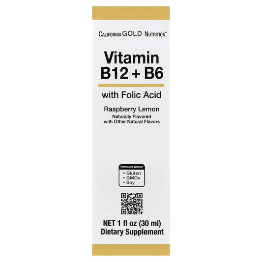 California Gold Nutrition, Vitamin B12 as Cyanocobalamin with Vitamin B6 and Folic Acid, Raspberry Lemon, 1 fl oz (30 ml)