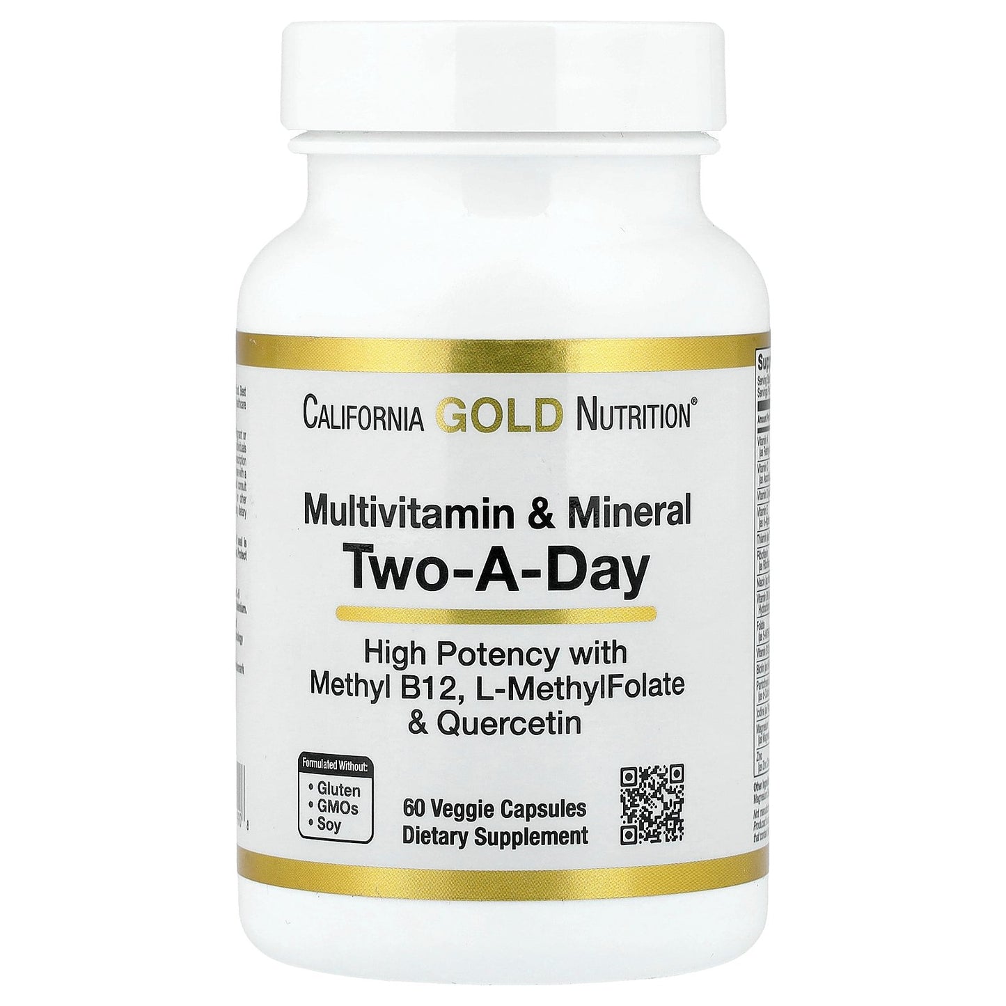 California Gold Nutrition, Multivitamin and Mineral with Methyl B12, Vitamin C, L-MethylFolate and Quercetin, Two-A-Day, 60 Veggie Capsules